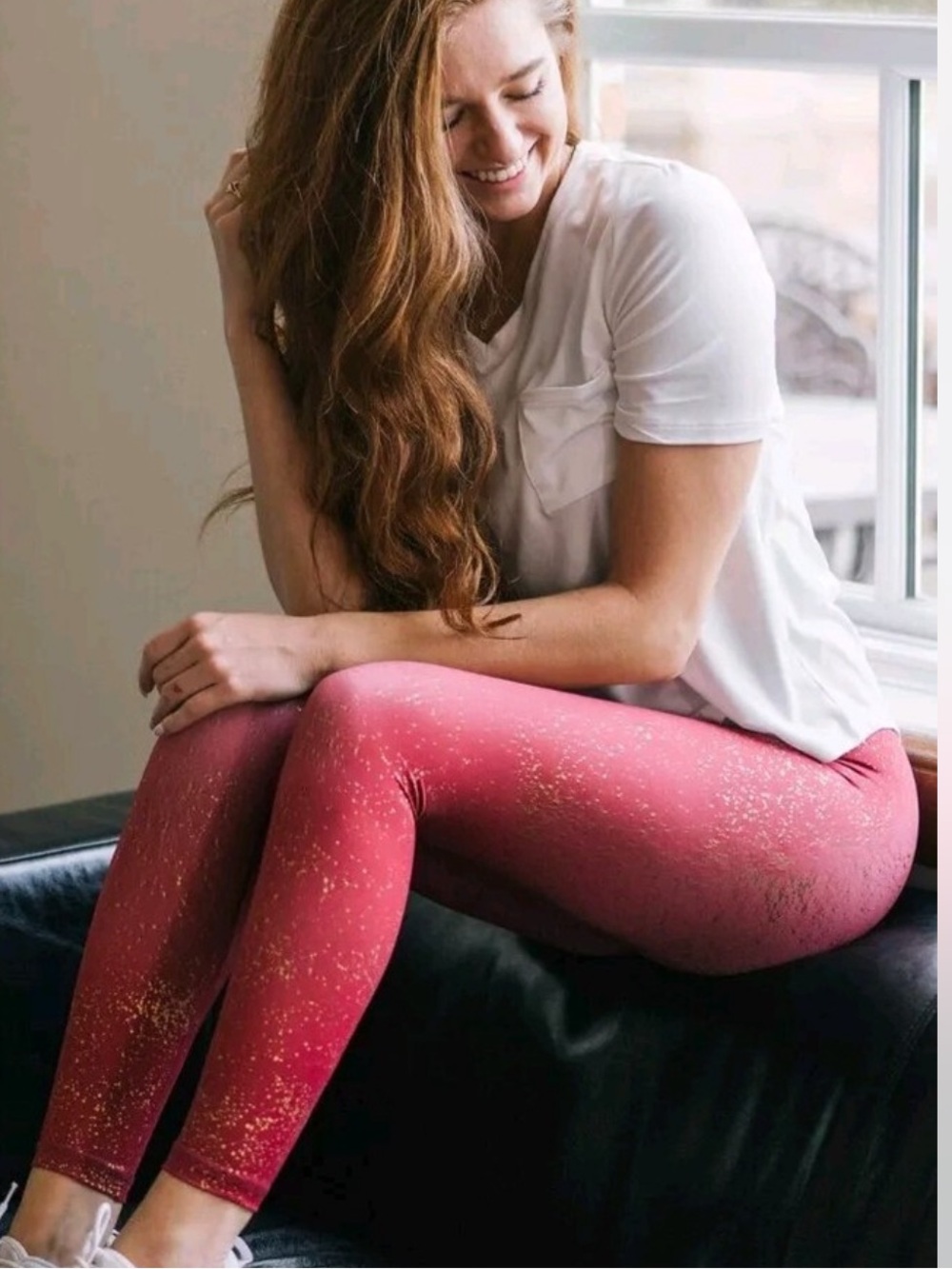 Zyia Red Stay Gold Light n Tight Leggings 7/8 24” Size 6-8